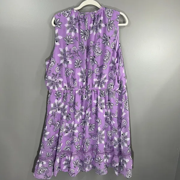 Lane Bryant NWT Sz 24 Sleeveless Notch Neck Elastic Waist Purple Floral Dress - Image 8