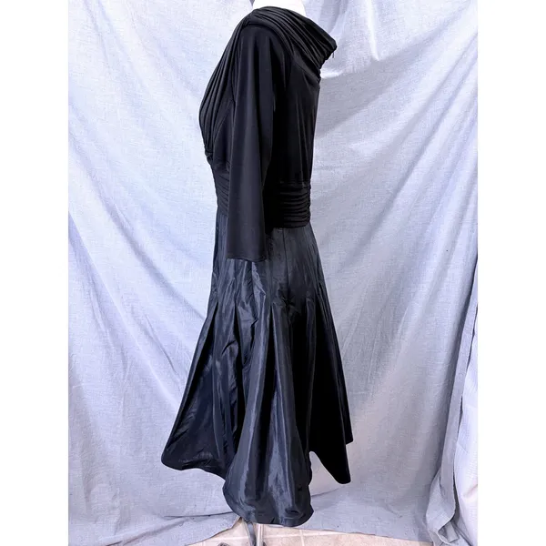 Vintage Tadashi Black Deep V Surplice‎ Silk Skirt Midi Dress 12 Y2K Formal - Image 7