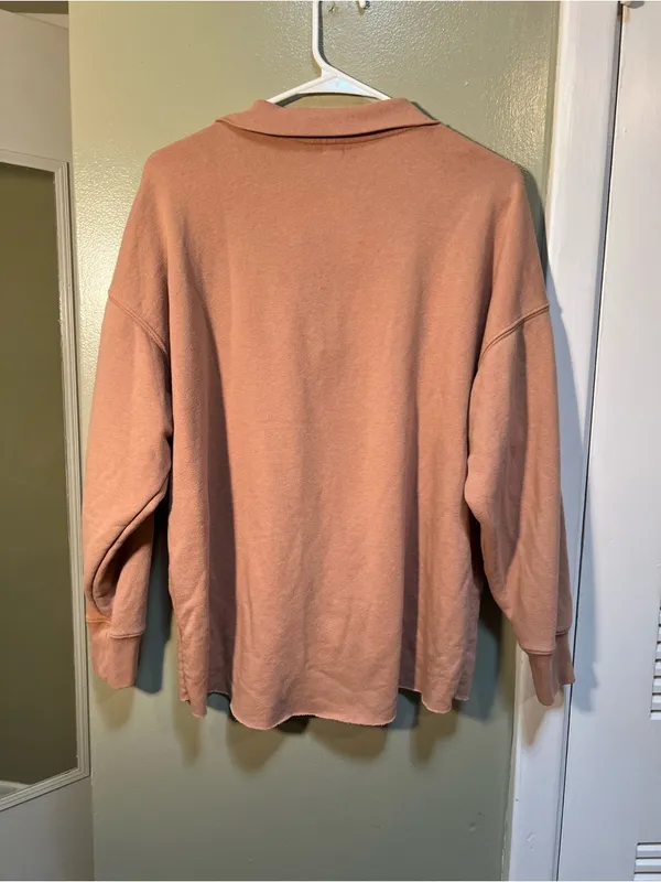 Aerie Womens Size Small Sunday Soft Quarter Zip Sweatshirt Tan Terry Cloth Lined - Image 6