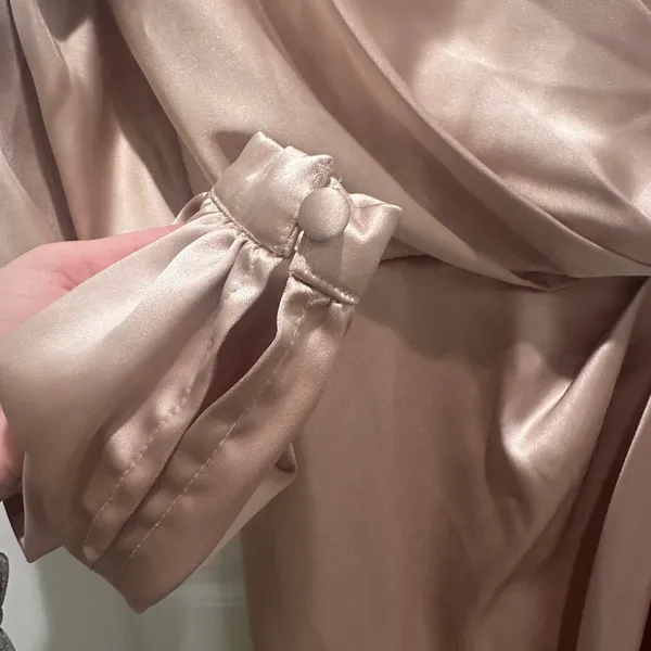 Revelry Vera Satin Bridesmaid Dress Long Sleeve Champagne Taupe Sz 8 Formal Gown - Image 7