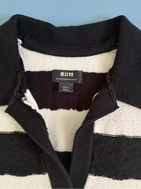 Anthropologie Maeve Oversized Textured Collared‎ Stripe Muscle Sweater Vest - Image 7