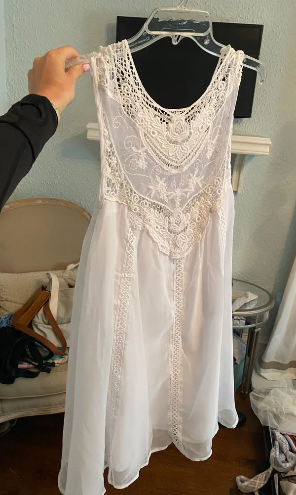 White Embroidered Mini Dress - Image 4