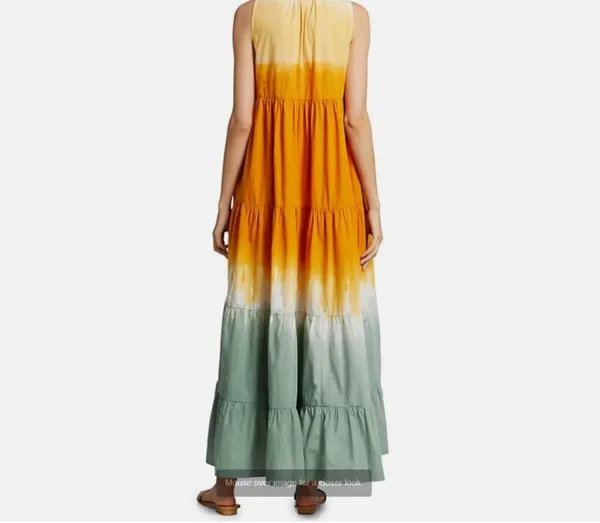 SWF Escapism Cotton Ruffle Neck Tiered Maxi Dress – Spring Brights – Size XS - Image 3
