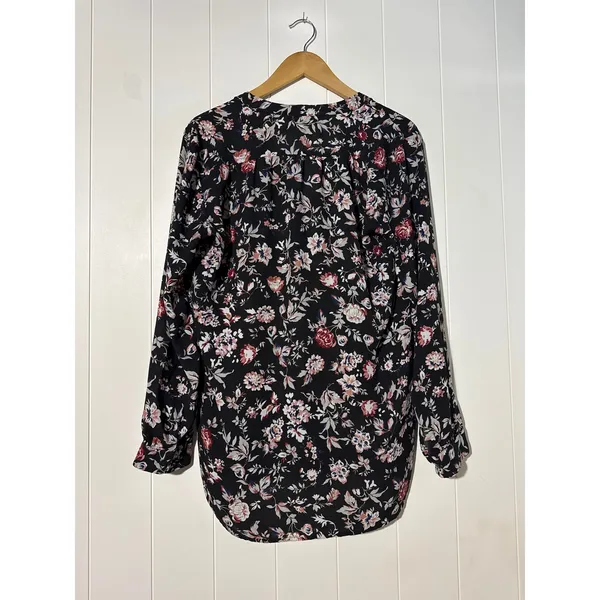LOFT Blouse Large Black Floral Button Front Rayon Lightweight Womens - Image 5