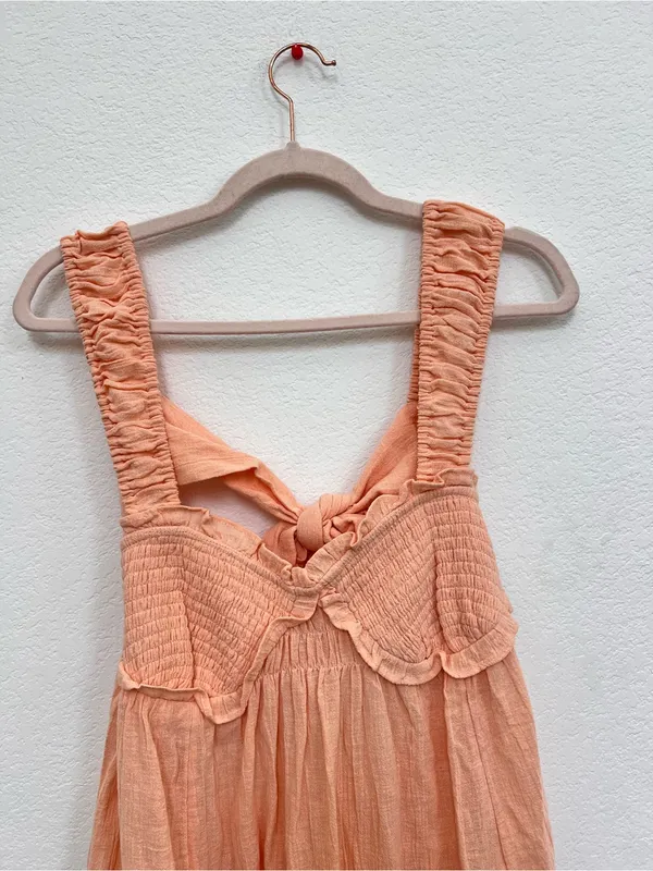 Free People Blissful Breeze Gauzy Cotton Linen Orange Mini Dress Women's M - Image 5