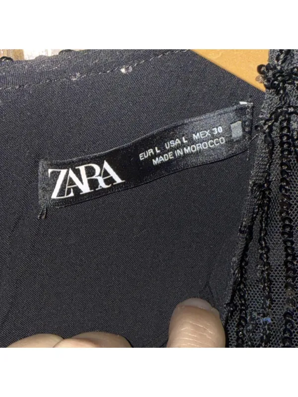 Zara Black sequin fringe mini dress with silver sequins, size L #party #glam - Image 5
