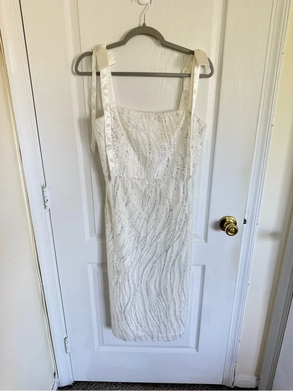 ML Monique Lhuillier Sequin Tie Shoulder Bridal Dress - Image 2