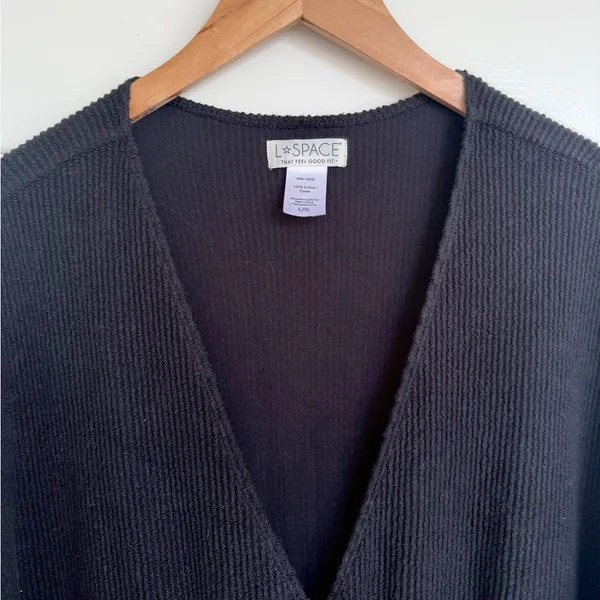 L*Space Black Coastin' Jumpsuit Ribbed Long Sleeve Black Lounge Size Large L - Image 6
