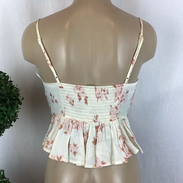 Free People Ivory Floral Print Sleeveless Cropped Corset Peplum Boho Top XS - Image 3