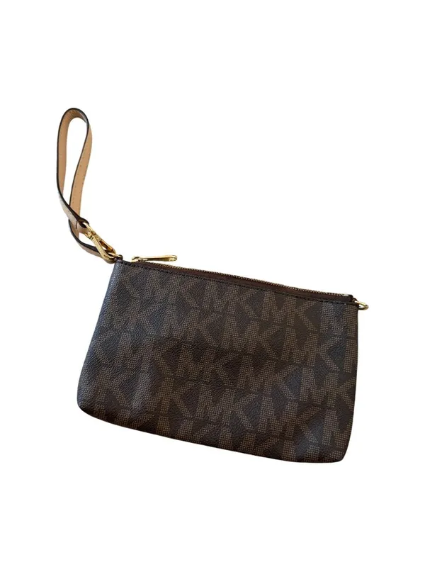 MICHAEL KORS Brown Logo Saffiano Leather Wristlet Zip Clutch Bag - Image 6