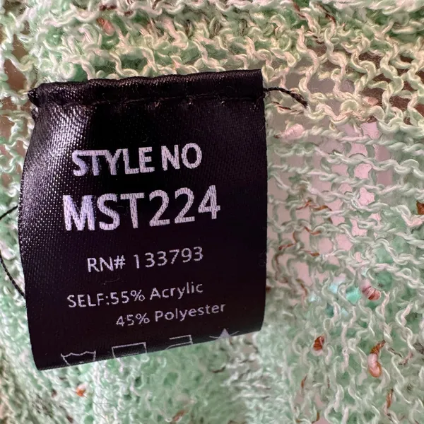 POL Mint Green Open Knit Sweater L Boho Slouchy Lightweight Pullover - Image 7