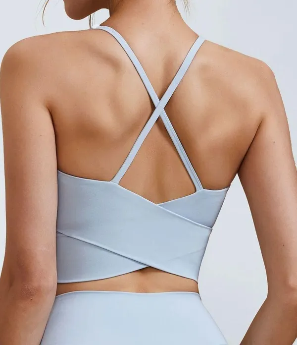 Berlook Activewear Light Blue V Neck X-Cross Sports Bra - Medium Support - Image 2
