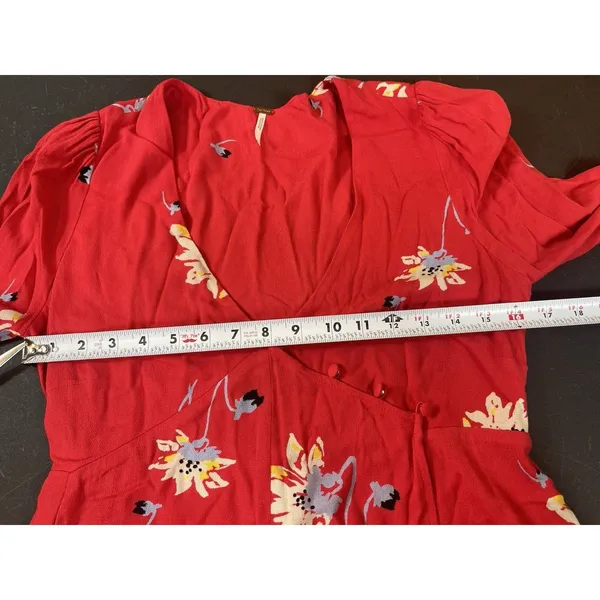 Free People Red Floral Wrap Dress Women’s S Bell Sleeve Boho Mini Dress - Image 11