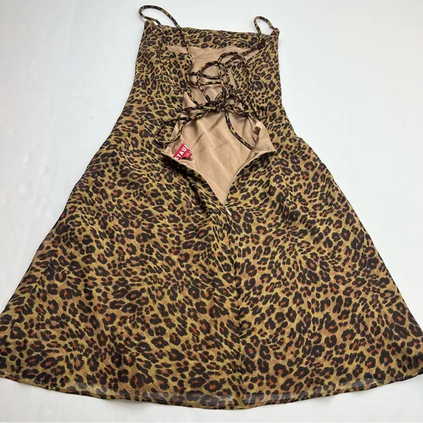 STAUD Bellamy‎ Leopard Print Open Back Chiffon Mini Slip Dress Womens Size XS - Image 10