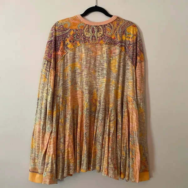 Free People Orange Pink Paisley Oversized Loungewear Long Sleeve Shirt Medium - Image 6
