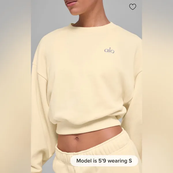 Alo NWT Cropped Accolade Crewneck Candlelight Yellow Size S - Image 3