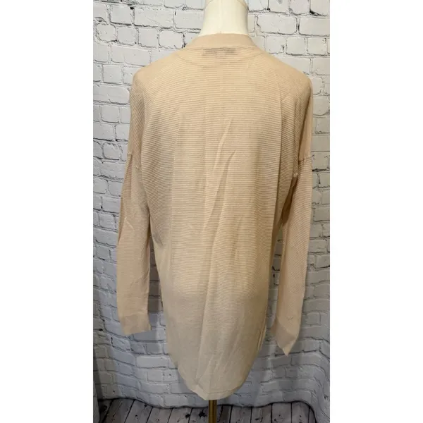 LOFT ribbed open-front cardigan sweater in a neutral tan or light beige medium - Image 4