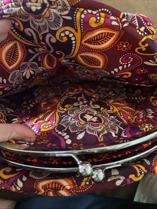 Vera Bradley Quilted Kiss Lock Frame Satchel Purple Pink Floral Paisley Shoulder - Image 6