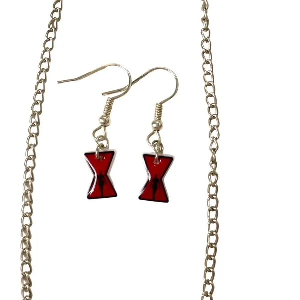 Etsy Disney Marvel Black Widow Red Room Silver Necklace Earring Set Superhero - Image 3