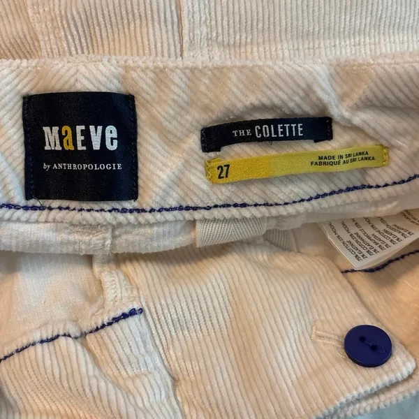 Maeve by Anthropologie Size 27 The Colette Cropped Wide Leg Corduroy Pants Cream - Image 3