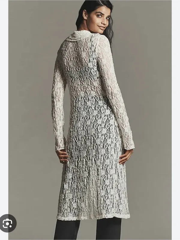 American Vintage Vintage Cream Lace Open Front Robe Duster Cardigan Size Small - Image 13