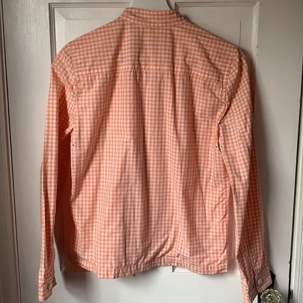 Jones New York Gingham Peach Zip Front Windbreaker Cottagecore Rain Jacket Sz S - Image 4