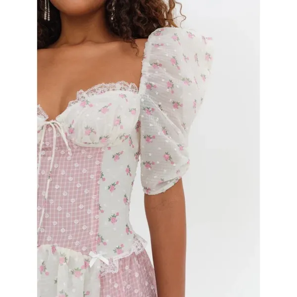 NWT!!‎ FOR LOVE & LEMONS Francine Floral Patchwork Mini Dress Lace Coquette XS - Image 5