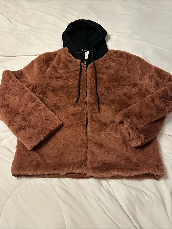 Carolyn Hoodie Jacket - Faux Fur Hooded Jacket - Pecan & Black - NWOT - Size S - Image 3