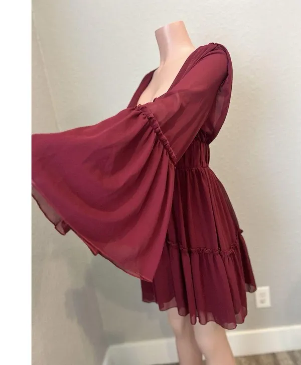 MISS ORD CUTE Ruffle Pintuck Dres Sz L WINE Maroon Romantic Cottagecore NWT #125 - Image 6
