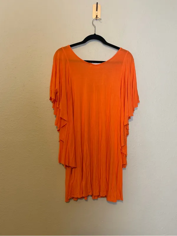 Free People Beach Orange Swim Cover-Up‎ Dress Flowy Batwing Size Medium - Image 6