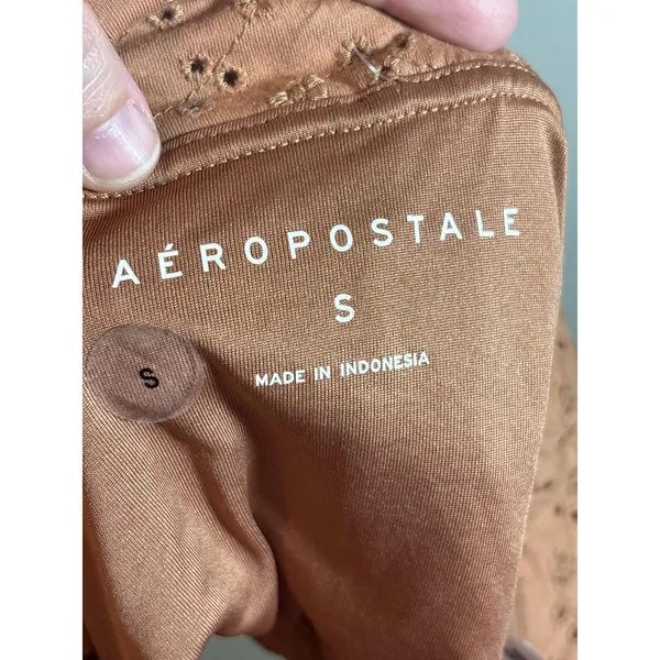 Aeropostale NWT Size Small Eyelet Embroidered Tube Top Brown Ditsy Floral Crop - Image 4