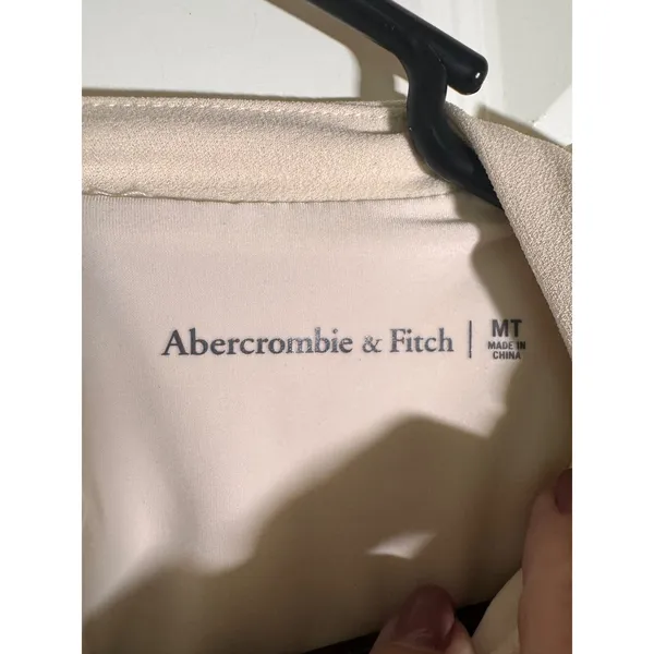 Abercrombie & Fitch Cream Ruched Mini Dress‎ Short Sleeve MT Tall Crew Neck - Image 3