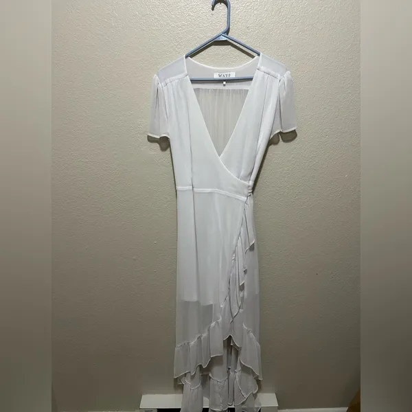 WAYF Natasha White Wrap Dress Large Romantic Cottagecore Ruffle Bridal Shower - Image 3