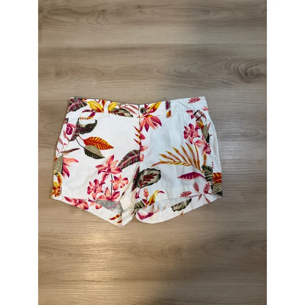 Old Navy Everyday Short Womens 8 White Floral‎ Mid Rise Linen Blend Tropical - Image 7