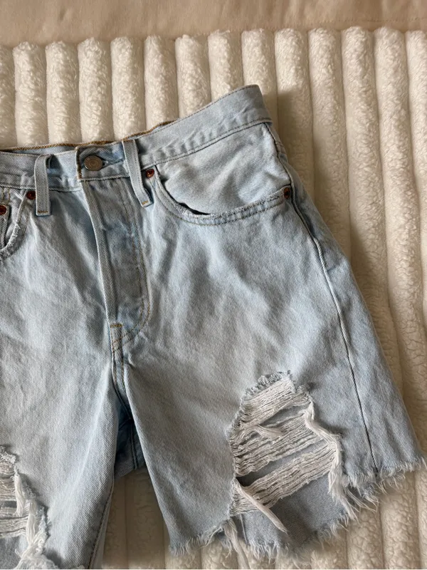 Levi's 501 Light Blue Distressed High-Rise Denim Shorts - Image 3