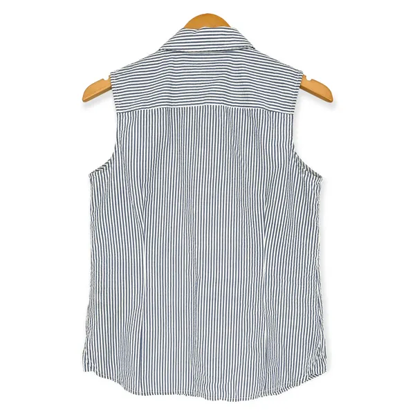 Tommy Hilfiger | Small | Nautical Blue White Pinstripe Sleeveless Button-Up Top - Image 5