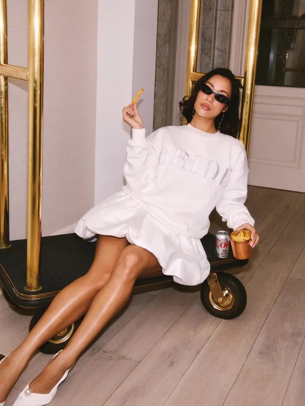 Six Stories BRIDE Embroidered White Crewneck Sweatshirt - Image 5