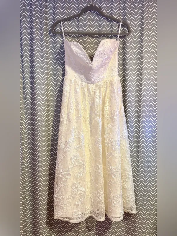 NWT LULUS | Galena Ivory Lace Applique Strapless Midi Dress, S - Image 3