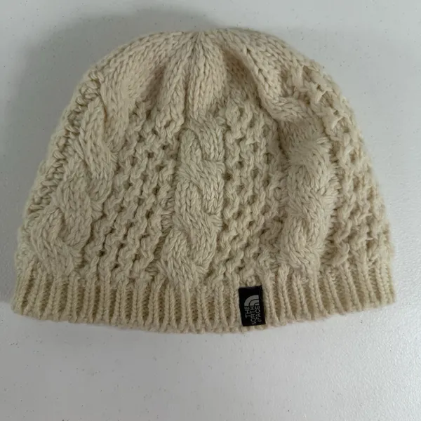 The North Face Hat Beanie‎ One Size Ivory Cable Knit Lined Wool Alpaca Blend - Image 2