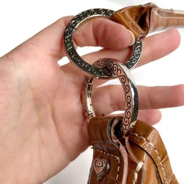 Brown Faux Leather & Woven Straw Silver Accents Purse Bag - Image 4
