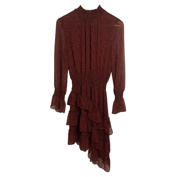 Misa Los Angeles Savanna Asymmetrical Ruffle Mini Dress Red Banana Leaf Small - Image 5