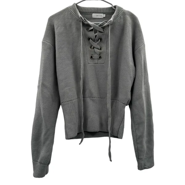Urban Outfitters Lioness Gray Chunky Lace Up Knit Long‎ Sleeve Sweater Sz S - Image 3