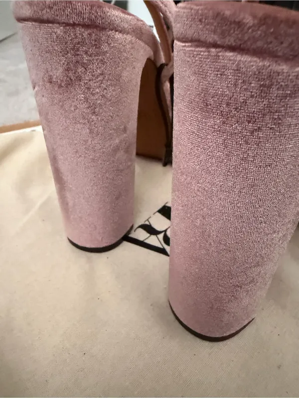 Zara Pink Velvet Platform Block Heel Sandals - Image 8
