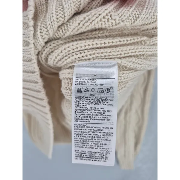 GAP Womens Sweater Cream Beige‎ Cable Knit Cotton Classic Preppy M - Image 4