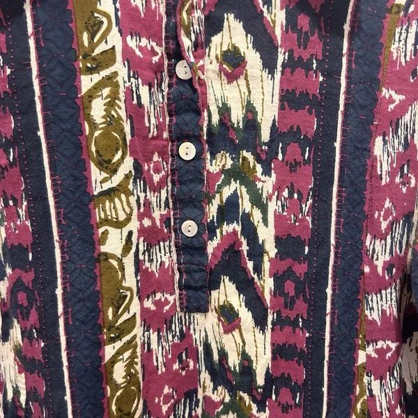 Roller Rabbit Womens L Cotton Ikat Print Tunic Dress Purple Navy Olive Pockets‎ - Image 3