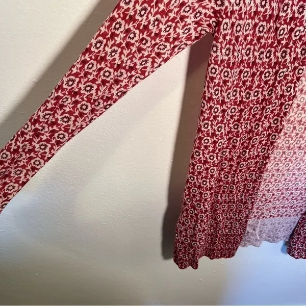 Loft Womens SIze XS Open Duster Cardigan Thin Semi-Sheer Red White Purple Floral - Image 7