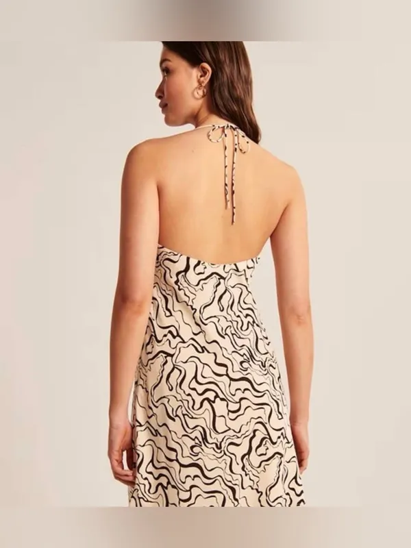 Abercrombie & Fitch Halter Ruched Abstract Print Mini Dress Size XL - Image 3