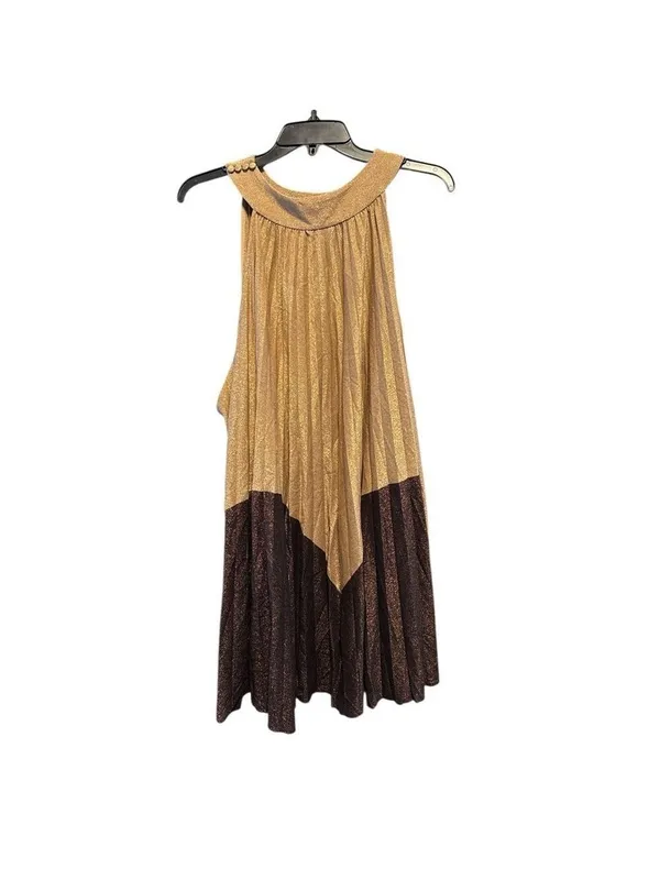 Free People Pleated Love Metallic Mini Dress Gold Brown Large‎ NWT - Image 4