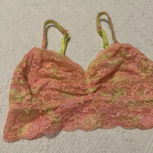 PINK Victoria’s Secret Yellow Pink Lace Bralette Women’s Sz M Medium - Image 7