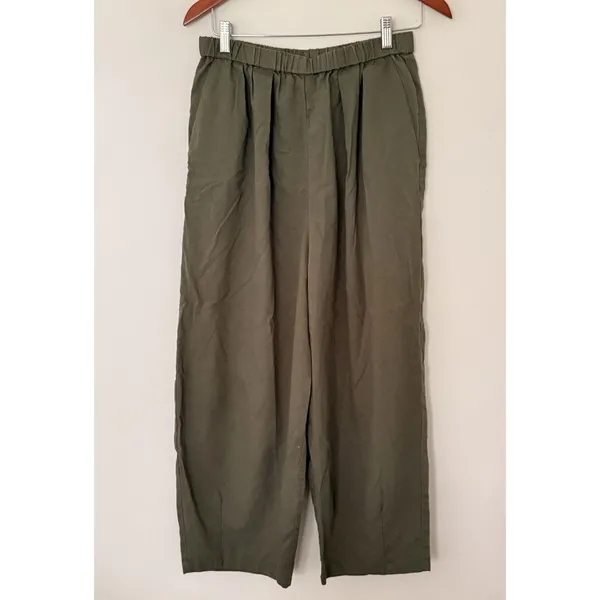 Studio CLIP Japanese Olive Green Rayon Hemp Blend Wide Leg Elastic Pants Sz L - Image 2